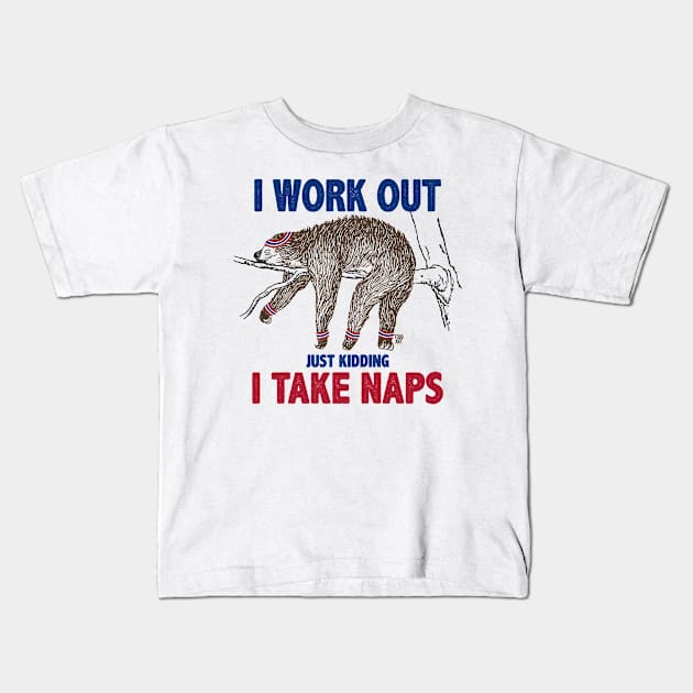 I WORK OUT SLOTH Kids T-Shirt by toddgoldmanart